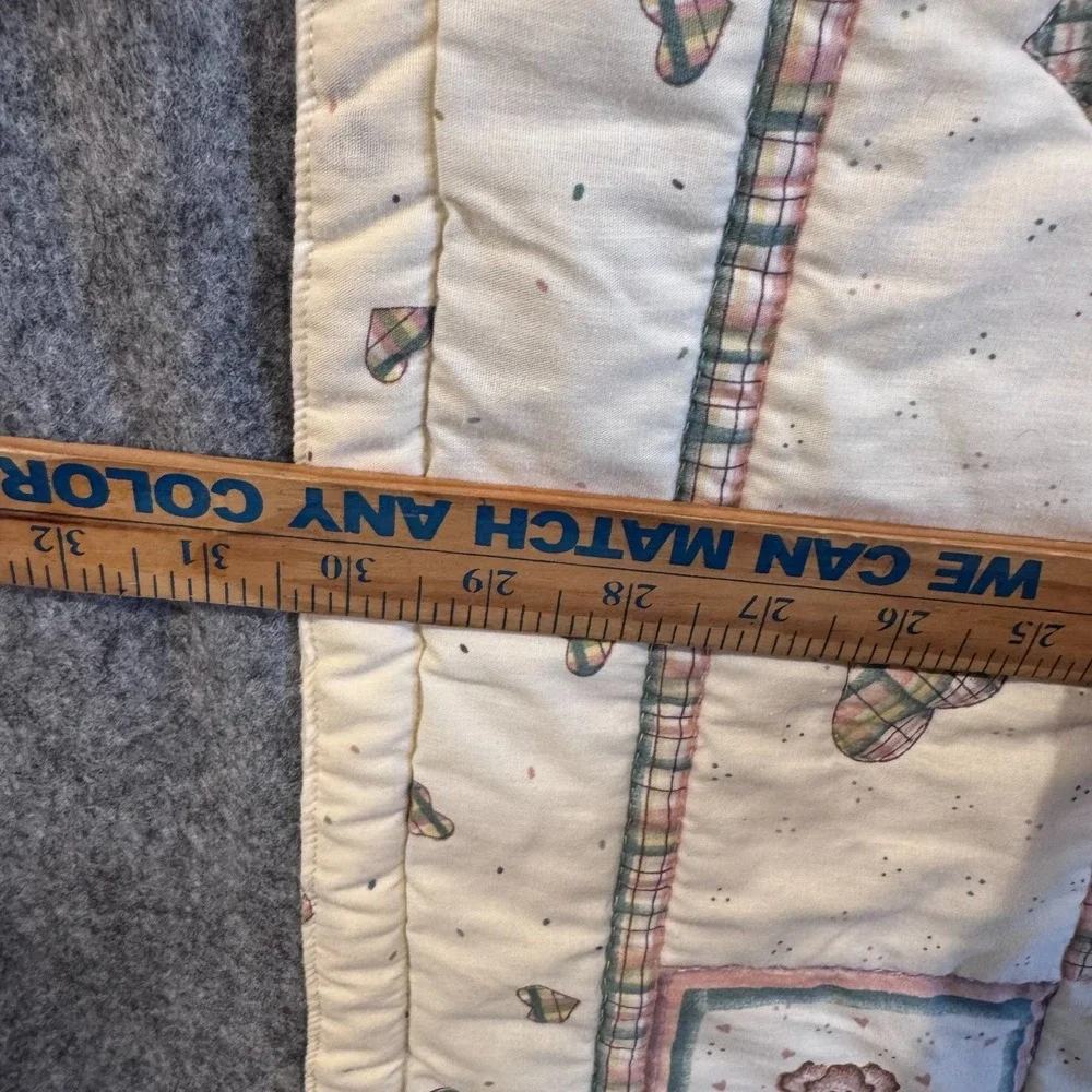 Vintage Handmade‎ Baby Quilt Teddy Bears Bunny Hearts Cottagecore Crib